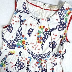 Mini Boden White Linen Blend Floral Dress Girls 11-12‎ yrs Sleeveless Scoop Neck